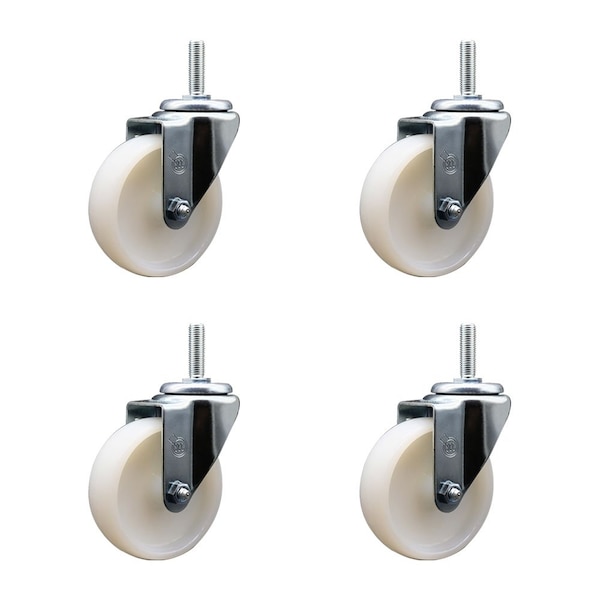 4 Inch Nylon Wheel Swivel 34 Inch Threaded Stem Caster Set Service Caster